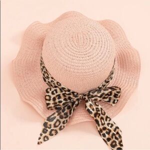 Pink Sun Hat With Leopard Print Bow NEW!